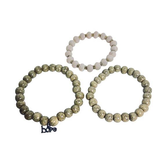 Unknown Jewelry - Lot Of 3 Stretch Bracelets - Pink And Tan With Speckles (6113)